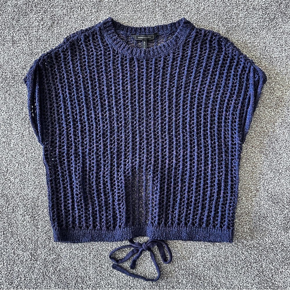 BCBGMaxAzria Open Weave Short Sleeve Sweater